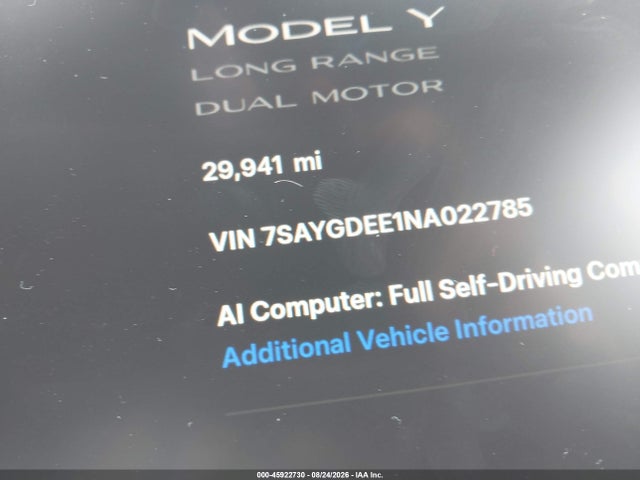 Продажа на аукционе авто 2022 Tesla Model Y Long Range Dual Motor All-wheel Drive, vin: 7SAYGDEE1NA022785, номер лота: 45922730