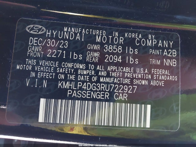 45922765 :رقم المزاد ، KMHLP4DG3RU722927 vin ، 2024 Hyundai Elantra Limited مزاد بيع