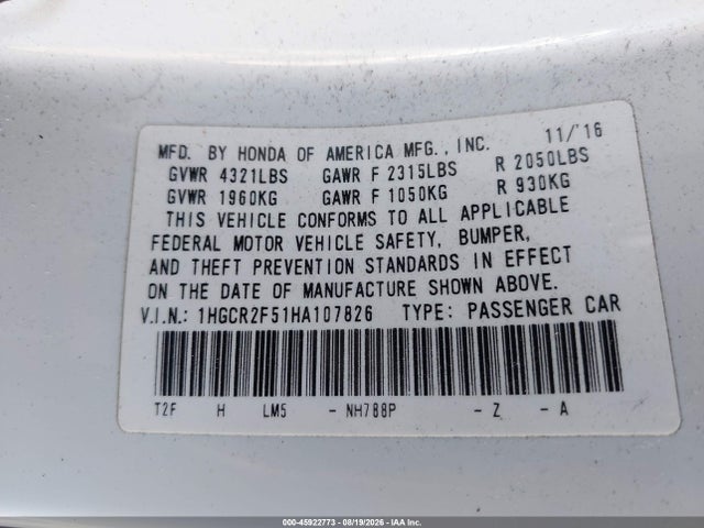 1HGCR2F51HA107826 Honda Accord Sport