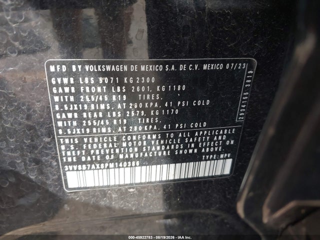 Aukcja sprzedaży 2023 Volkswagen Tiguan 2.0t Se R-line Black, vin: 3VV8B7AX8PM140386, numer aukcji: 45922783