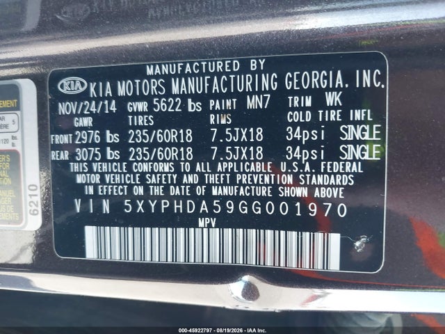 KIA Sorento 3.3l Ex 2016 5XYPHDA59GG001970 Image 9