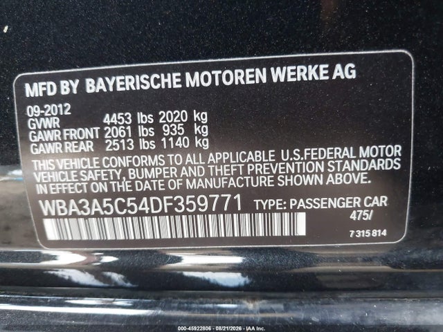 Aukcja sprzedaży 2013 Bmw 328i, vin: WBA3A5C54DF359771, numer aukcji: 45922806