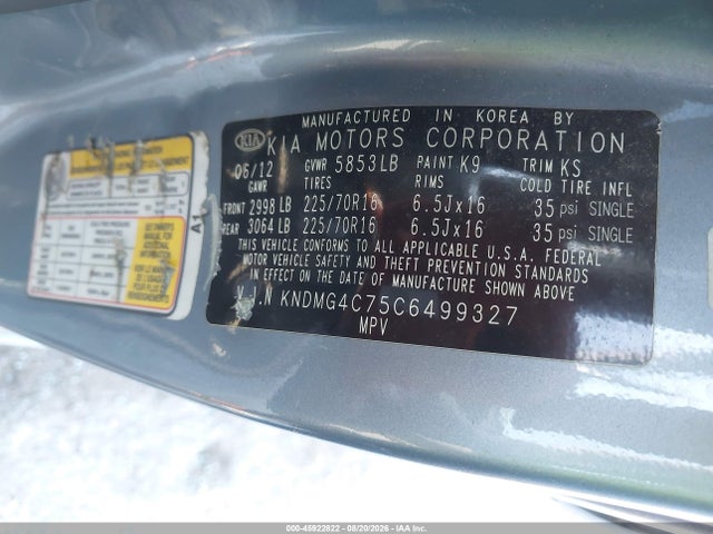Продаж на аукціоні авто 2012 Kia Sedona Lx, vin: KNDMG4C75C6499327, номер лоту: 45922822
