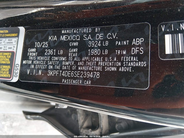 Aukcja sprzedaży 2025 Kia K4 Lx, vin: 3KPFT4DE6SE239478, numer aukcji: 45922834