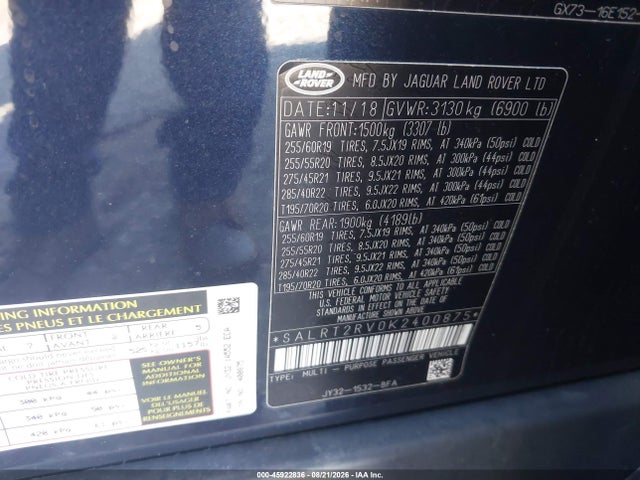 Land Rover Discovery Hse Luxury 2019 SALRT2RV0K2400875 Image 9