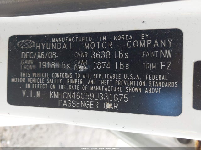 Aukcja sprzedaży 2009 Hyundai Accent Gls, vin: KMHCN46C59U331875, numer aukcji: 45922856