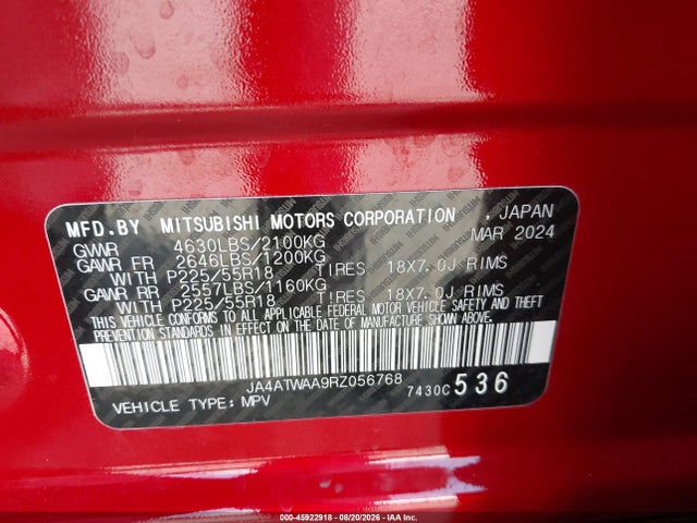 Продаж на аукціоні авто 2024 Mitsubishi Eclipse Cross Se S-awc/sel S-awc, vin: JA4ATWAA9RZ056768, номер лоту: 45922918