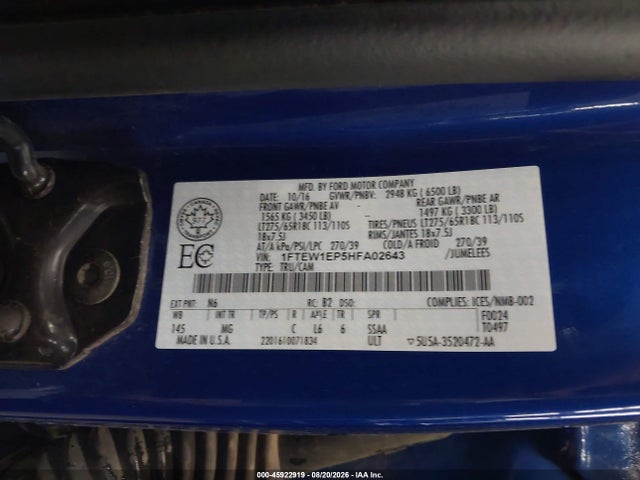 Продаж на аукціоні авто 2017 Ford F-150 Xlt, vin: 1FTEW1EP5HFA02643, номер лоту: 45922919