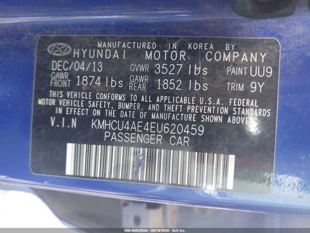 2014 Hyundai Accent Gls მანქანა იყიდება აუქციონზე, vin: KMHCU4AE4EU620459, აუქციონის ნომერი: 45922944