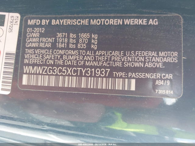 Продажа на аукционе авто 2012 Mini Cooper S Clubman, vin: WMWZG3C5XCTY31937, номер лота: 45922956