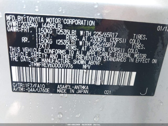 Aukcja sprzedaży 2013 Toyota Rav4 Xle, vin: JTMWFREV6DD001976, numer aukcji: 45922989