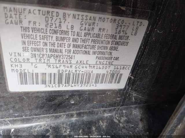 3N1CB7AP6HY372541 Nissan Sentra Sr Turbo