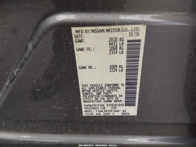Продаж на аукціоні авто 2017 Nissan Leaf S, vin: 1N4BZ0CP1HC300699, номер лоту: 45923015