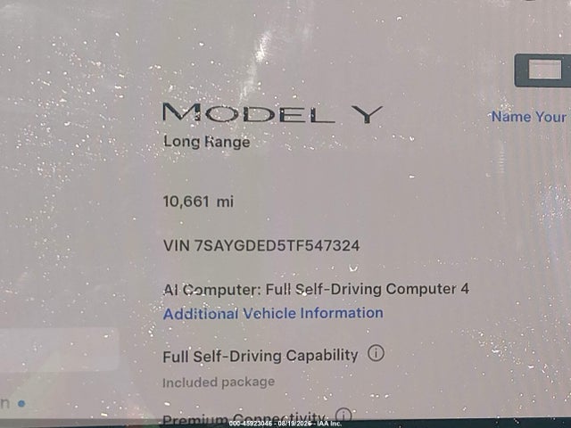 45923046 :رقم المزاد ، 7SAYGDED5TF547324 vin ، 2026 Tesla Model Y مزاد بيع