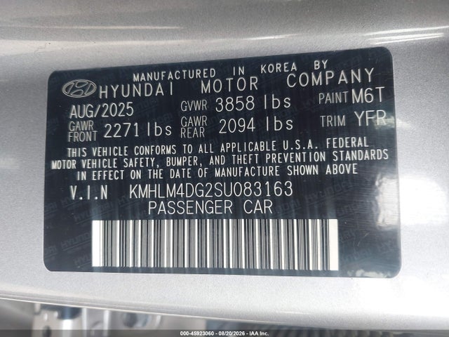 2025 Hyundai Elantra Sel Sport მანქანა იყიდება აუქციონზე, vin: KMHLM4DG2SU083163, აუქციონის ნომერი: 45923060