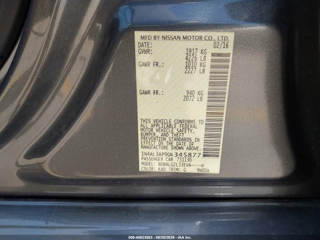 Nissan Altima 2.5 S 2016 1N4AL3AP9GN345877 Image 9