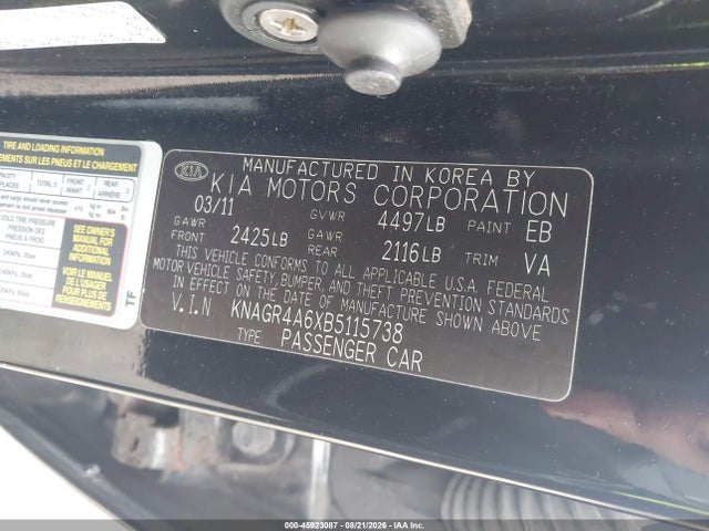 Aukcja sprzedaży 2011 Kia Optima Sx, vin: KNAGR4A6XB5115738, numer aukcji: 45923087