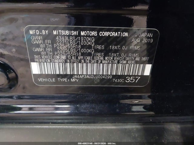 Aukcja sprzedaży 2020 Mitsubishi Outlander Sport Es/sp, vin: JA4AP3AU2LU004299, numer aukcji: 45923148
