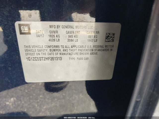 Продаж на аукціоні авто 2017 Chevrolet Malibu 1fl, vin: 1G1ZC5ST2HF261313, номер лоту: 45923165