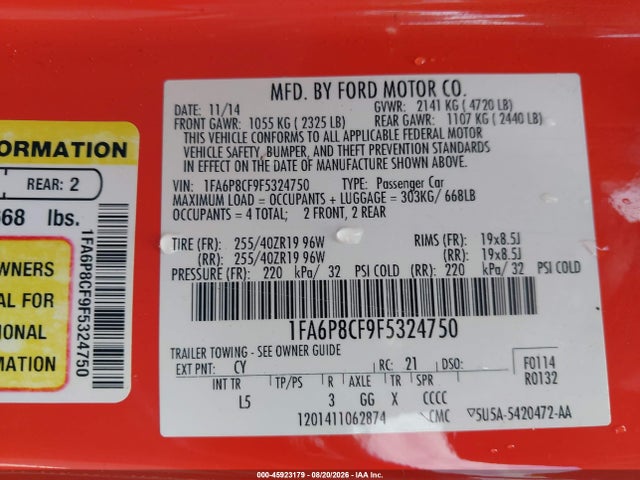 Ford Mustang Gt Premium 2015 1FA6P8CF9F5324750 Image 9