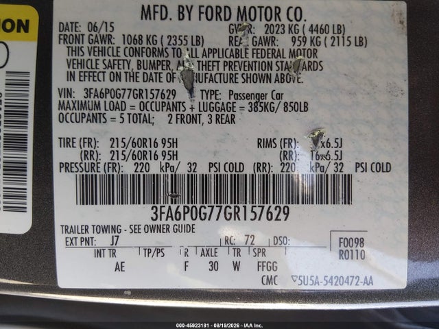 Ford FUSION S 2016 3FA6P0G77GR157629 Image 9