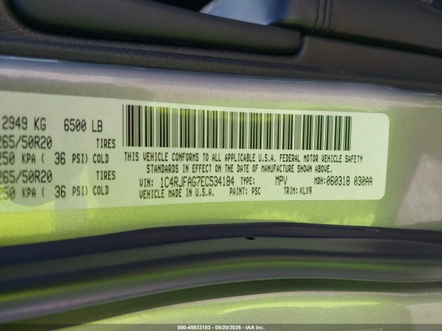 Продажа на аукционе авто 2014 Jeep Grand Cherokee Altitude, vin: 1C4RJFAG7EC534184, номер лота: 45923183