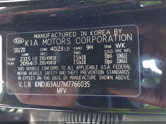 Aukcja sprzedaży 2021 Kia Soul Gt-line, vin: KNDJ63AU7M7766035, numer aukcji: 45923212
