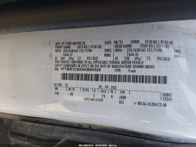 Aukcja sprzedaży 2025 Ford Transit-250, vin: 1FTBR1C8XSKB05528, numer aukcji: 45923215