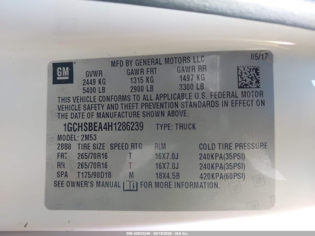 1GCHSBEA4H1286239 Chevrolet Colorado 2wd Wt