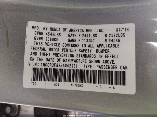 Honda Accord Ex-l V-6 2014 1HGCR3F87EA042931 Image 8