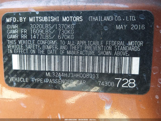 Mitsubishi MIRAGE SE 2017 ML32A4HJ3HH008913 Image 9