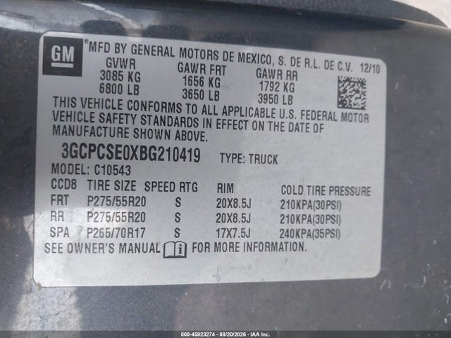 Продажа на аукционе авто 2011 Chevrolet Silverado 1500 Lt, vin: 3GCPCSE0XBG210419, номер лота: 45923274