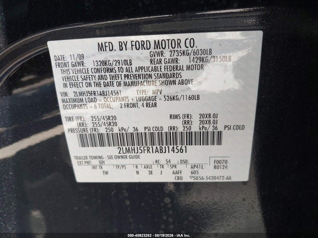 Продаж на аукціоні авто 2010 Lincoln Mkt, vin: 2LMHJ5FR1ABJ14561, номер лоту: 45923282