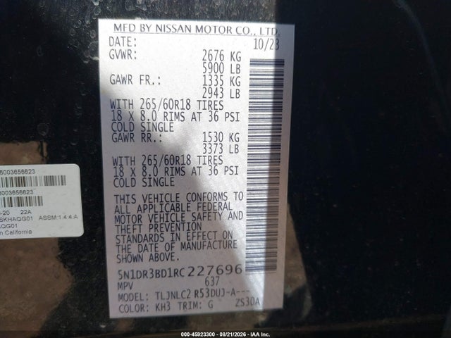 Aukcja sprzedaży 2024 Nissan Pathfinder Rock Creek 4wd, vin: 5N1DR3BD1RC227696, numer aukcji: 45923300