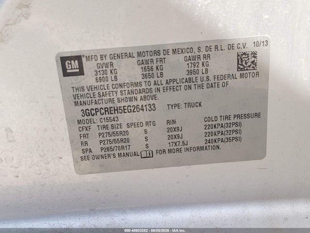 Продаж на аукціоні авто 2014 Chevrolet Silverado 1500 1lt, vin: 3GCPCREH5EG264133, номер лоту: 45923352