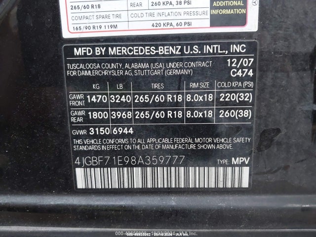 2008 Mercedes-benz Gl 450 4matic მანქანა იყიდება აუქციონზე, vin: 4JGBF71E98A359777, აუქციონის ნომერი: 45923362