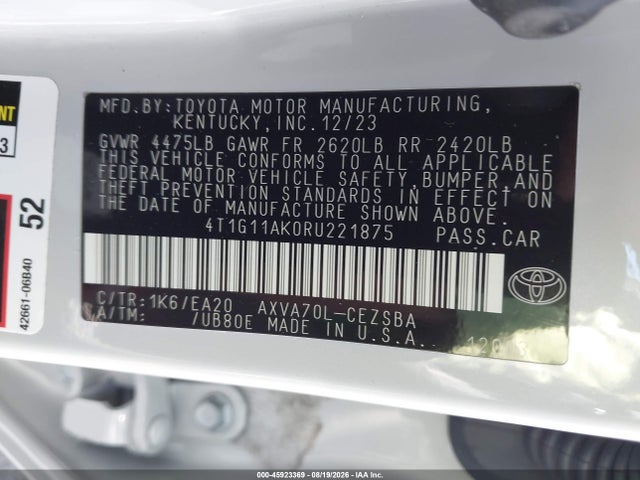 Toyota CAMRY SE 2024 4T1G11AK0RU221875 Image 9