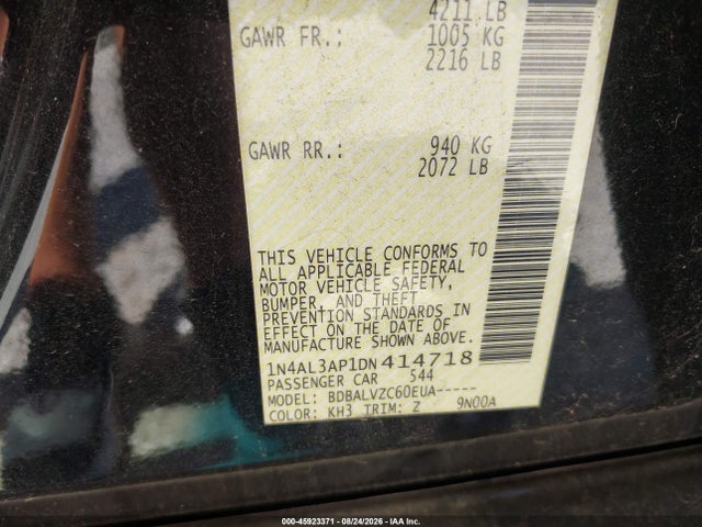 45923371 :رقم المزاد ، 1N4AL3AP1DN414718 vin ، 2013 Nissan Altima 2.5 Sl مزاد بيع