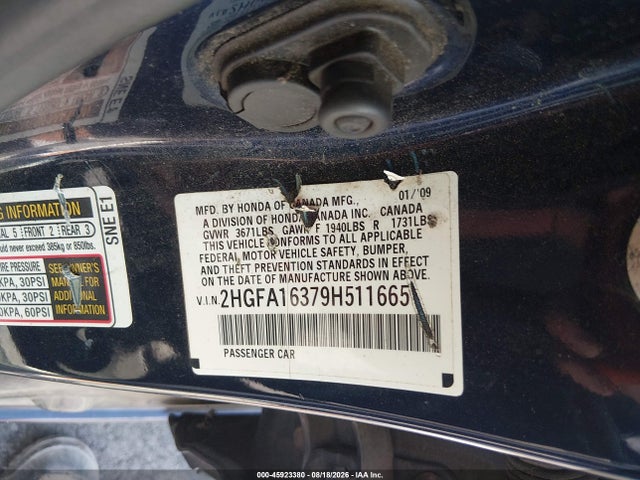 Aukcja sprzedaży 2009 Honda Civic Vp, vin: 2HGFA16379H511665, numer aukcji: 45923380