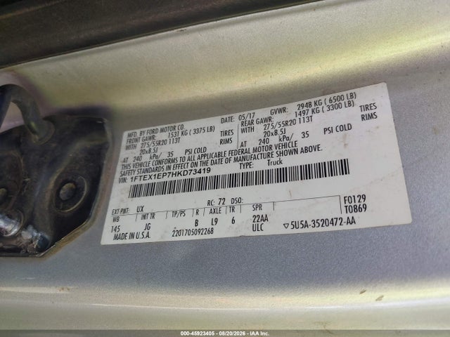 Ford F-150 Xl 2017 1FTEX1EP7HKD73419 Image 9