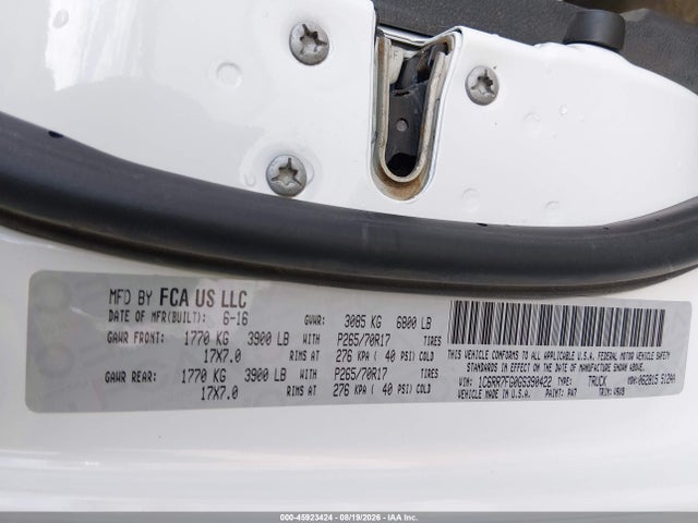 45923424 :رقم المزاد ، 1C6RR7FG0GS390422 vin ، 2016 Ram 1500 Tradesman مزاد بيع