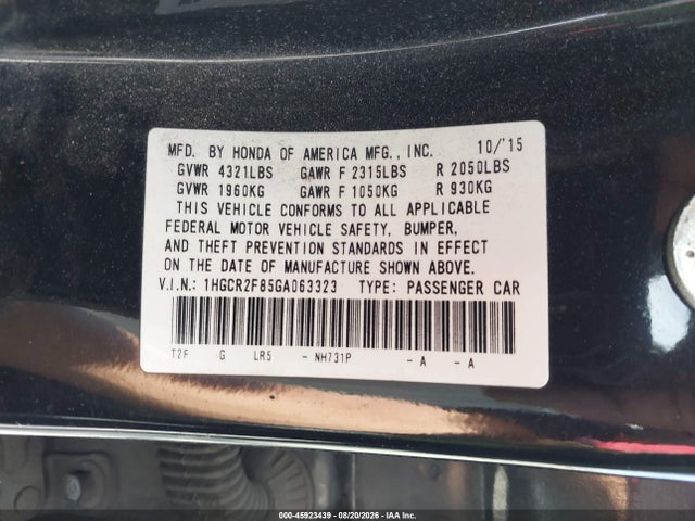 Honda Accord Ex-l 2016 1HGCR2F85GA063323 Image 9