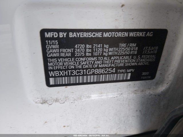 Продажа на аукционе авто 2016 Bmw X1 Xdrive28i, vin: WBXHT3C31GP886254, номер лота: 45923454
