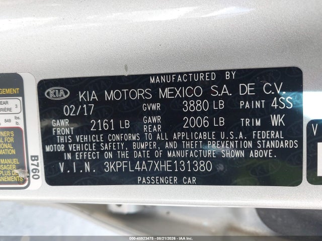 KIA FORTE LX 2017 3KPFL4A7XHE131380 Image 9
