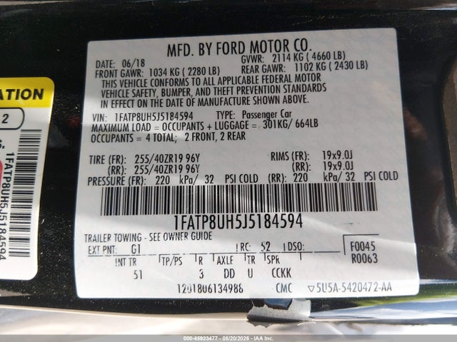 1FATP8UH5J5184594 Ford Mustang Ecoboost Premium