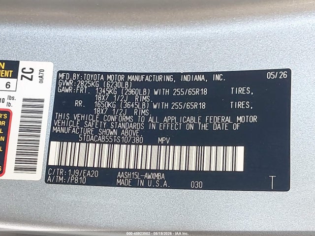 Продаж на аукціоні авто 2026 Toyota Grand Highlander Hybrid Xle, vin: 5TDACAB55TS107380, номер лоту: 45923502