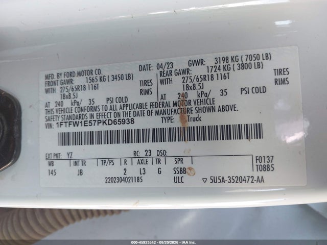 Продаж на аукціоні авто 2023 Ford F-150 Xl, vin: 1FTFW1E57PKD65938, номер лоту: 45923542