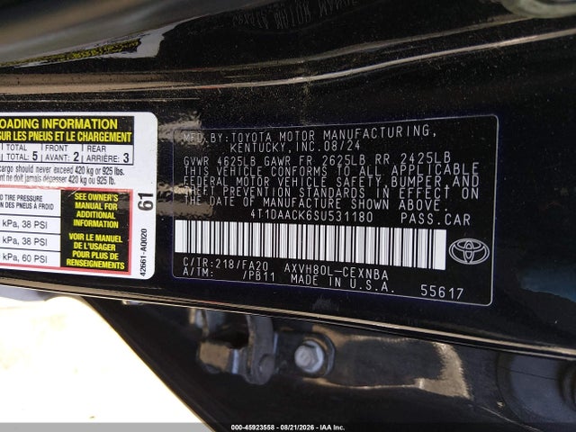 Продаж на аукціоні авто 2025 Toyota Camry Le, vin: 4T1DAACK6SU531180, номер лоту: 45923558