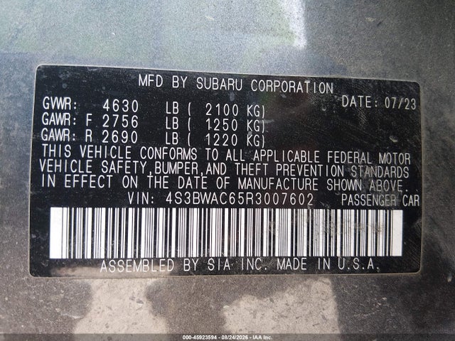 Продажа на аукционе авто 2024 Subaru Legacy Premium, vin: 4S3BWAC65R3007602, номер лота: 45923594