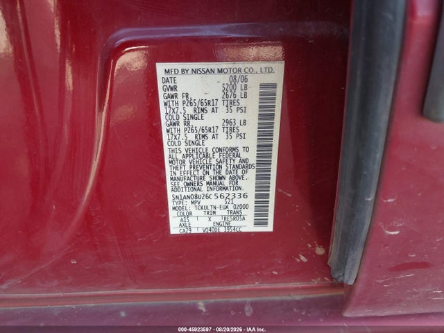 Продаж на аукціоні авто 2006 Nissan Xterra Se, vin: 5N1AN08U26C562336, номер лоту: 45923597